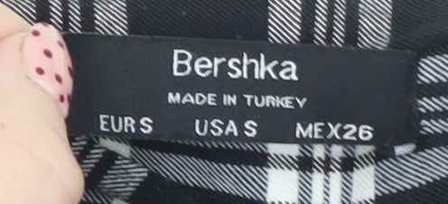 Bershka Womens Black Plaid Paperbag Tapered Trousers Size S