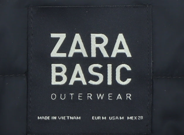 Zara Women Black Mid-Length Puffer Coat Size 12