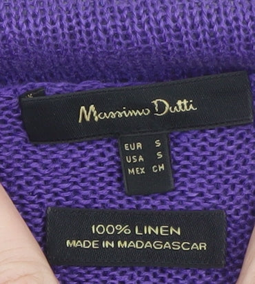 Massimo Dutti Women Purple Small V-Neck Long Sleeve Linen Jumper