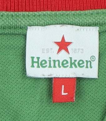 Heineken Men’s Green Red Trim Polo Shirt L Logo Casual Top