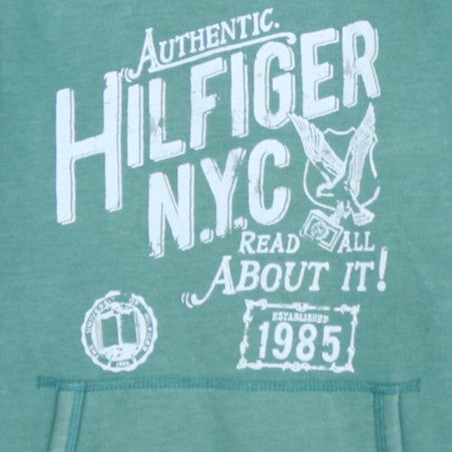 Tommy Hilfiger Boys Green Pullover Hoodie 13-14 Years Graphic Logo Sweatshirt