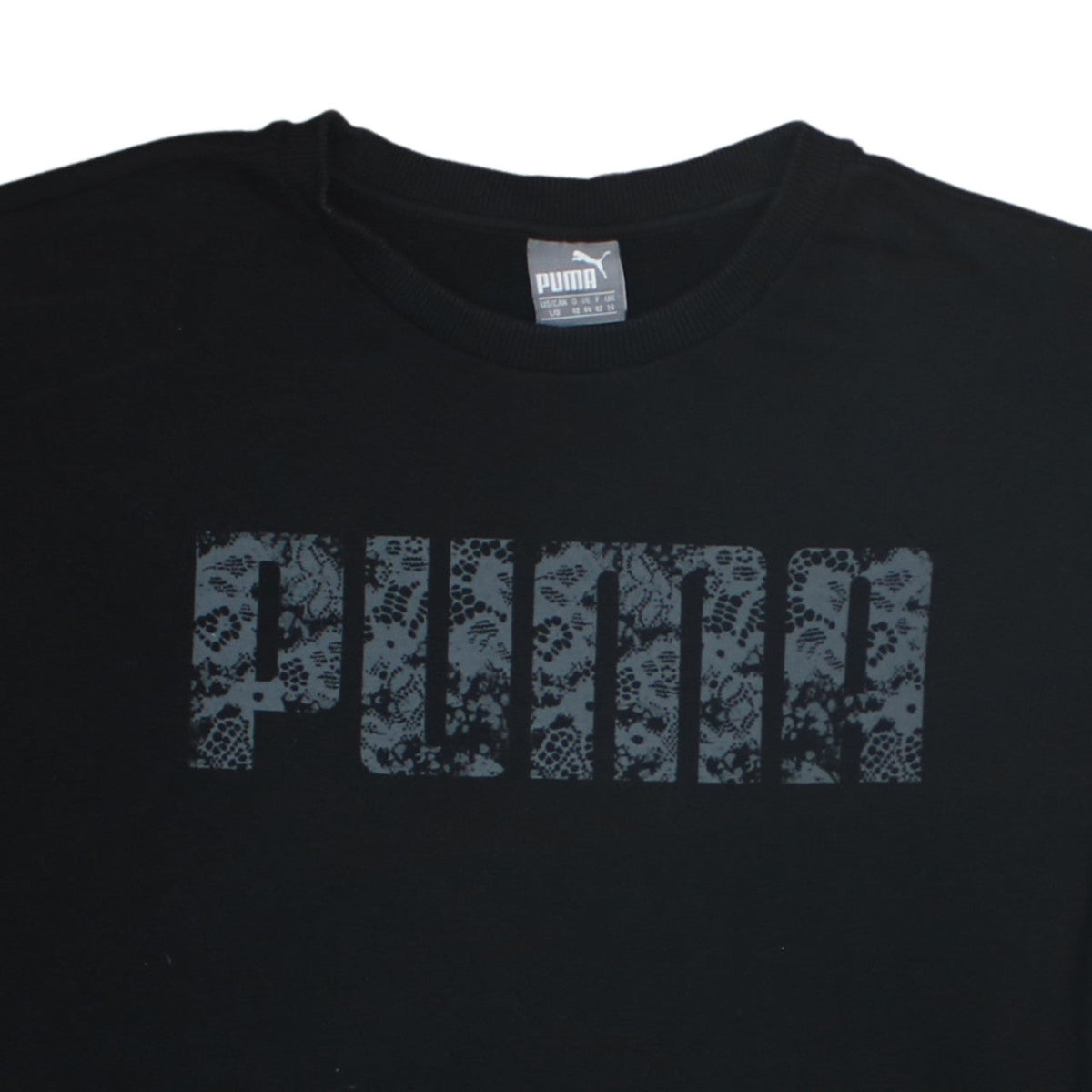 Puma Womens Black Lace Logo Sweatshirt Size L Crew Neck