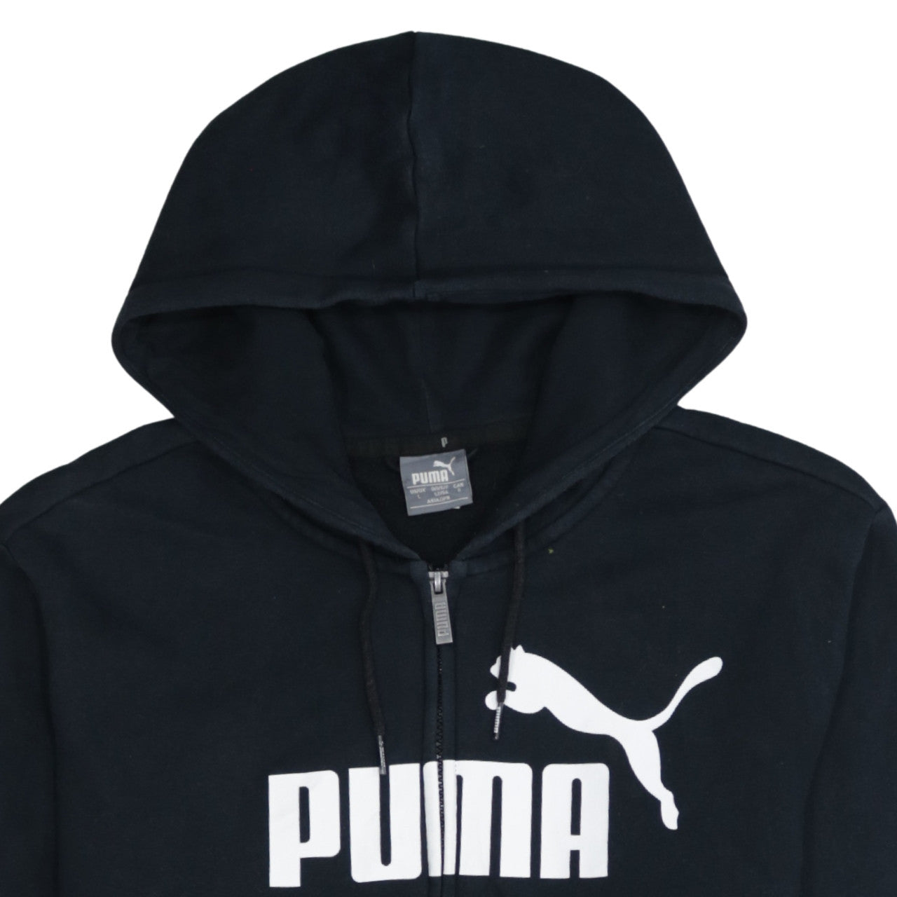 Puma Men's Black Full Zip Hoodie L Sports Logo Fleece