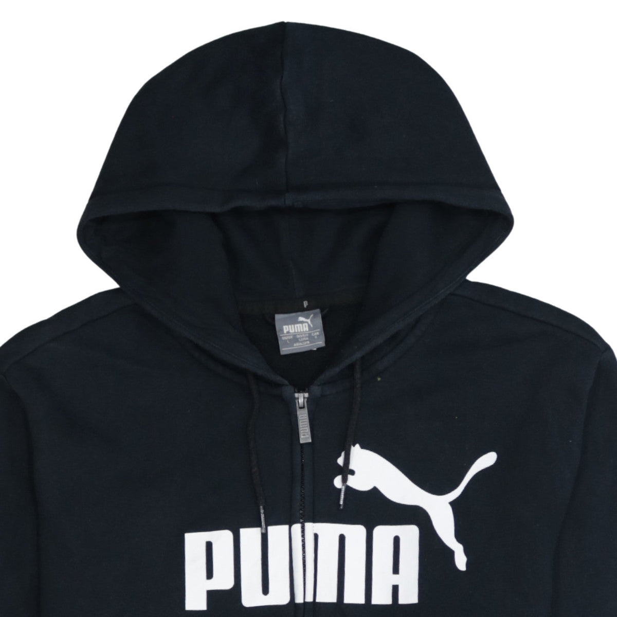 Puma Men's Black Full Zip Hoodie L Sports Logo Fleece