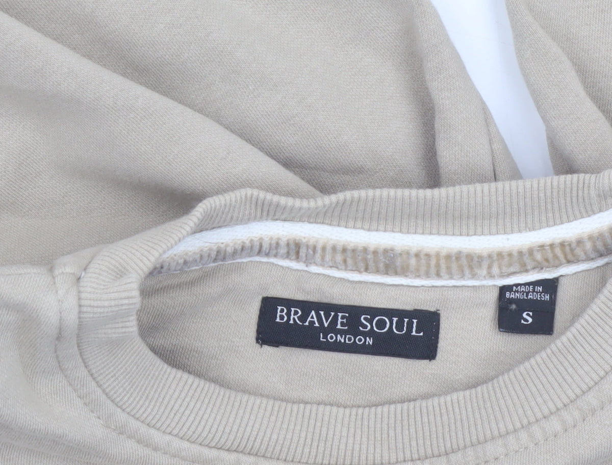 Brave Soul Men's Beige Crew Neck Pullover Sweatshirt Size S