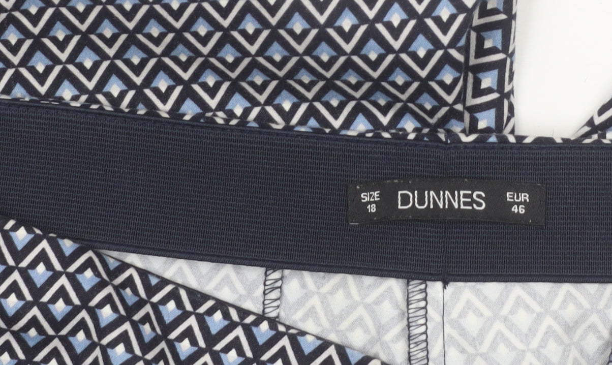 Dunnes Women's Blue Geometric Print Slim Trousers Size 18