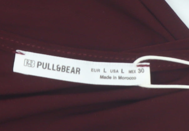 Pull&Bear Womens Red Cropped Square Neck Long Sleeve Blouse Size L