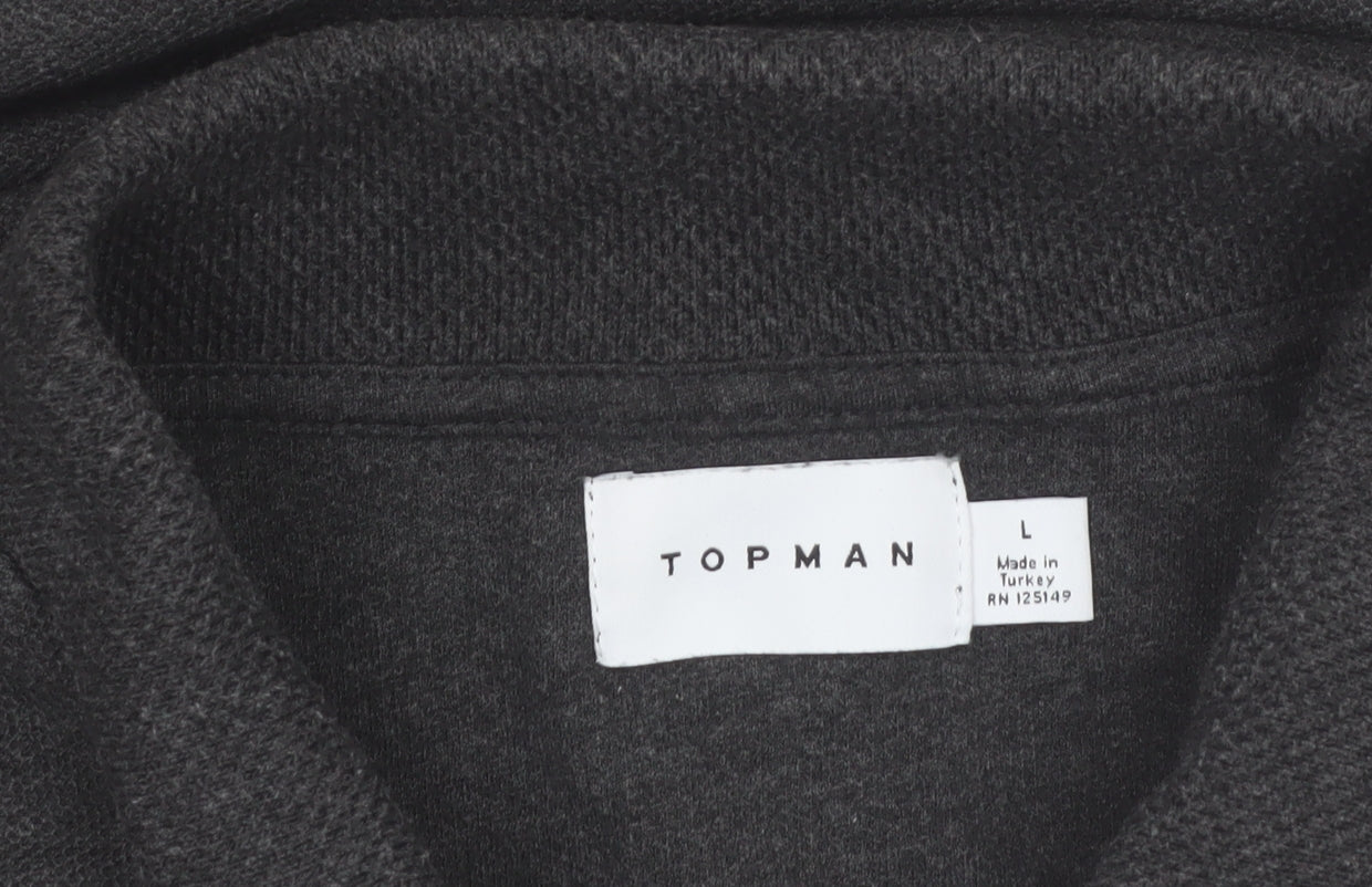 Topman Men's Grey Long Sleeve 1/4 Zip Polo Shirt Size L
