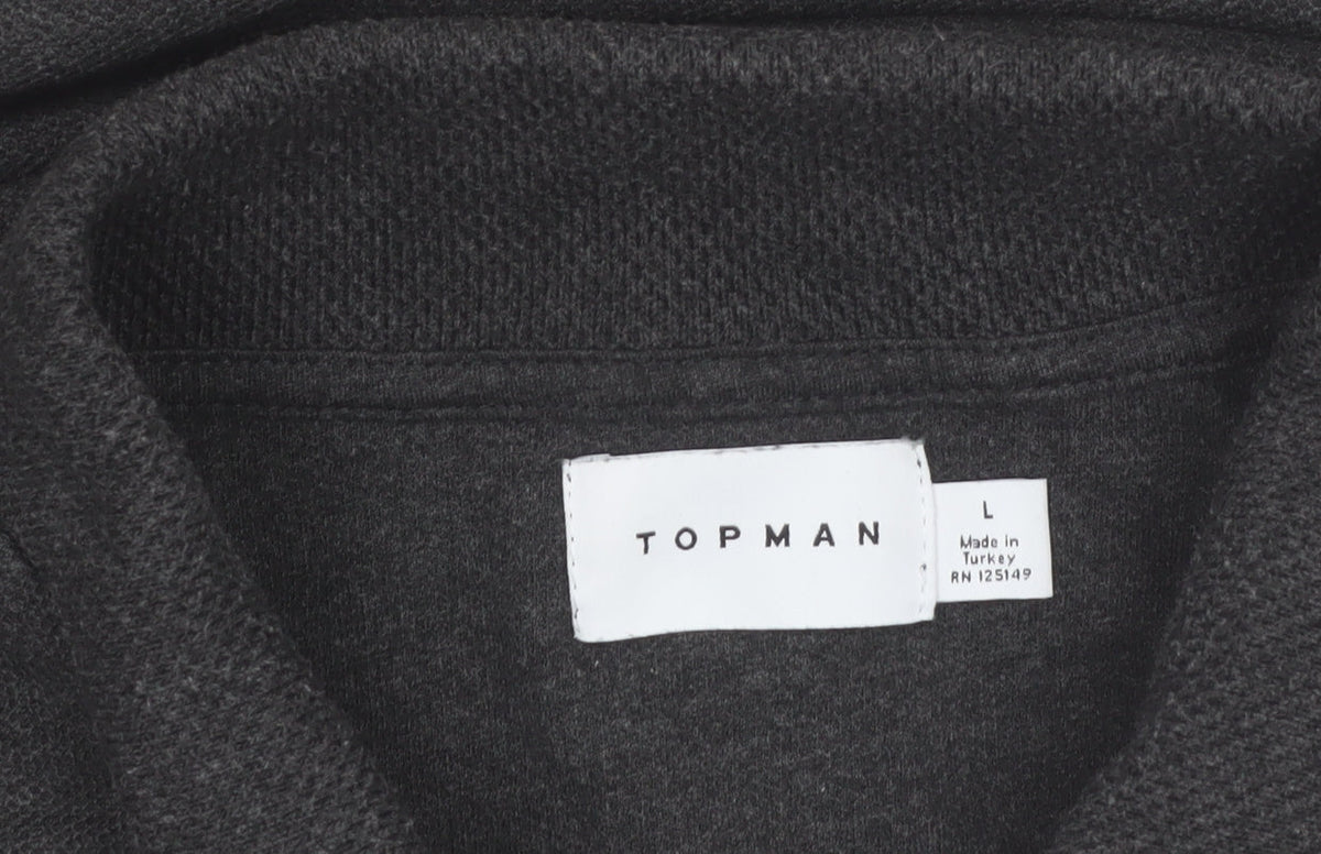 Topman Men's Grey Long Sleeve 1/4 Zip Polo Shirt Size L