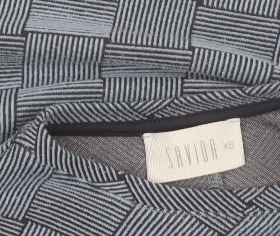 Savida Women's Blue Geometric Puff Sleeve Blouse XS