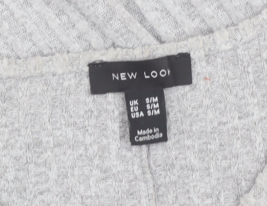 New Look Women's Grey Knit V-Neck Tunic Top S/M Relaxed Fit