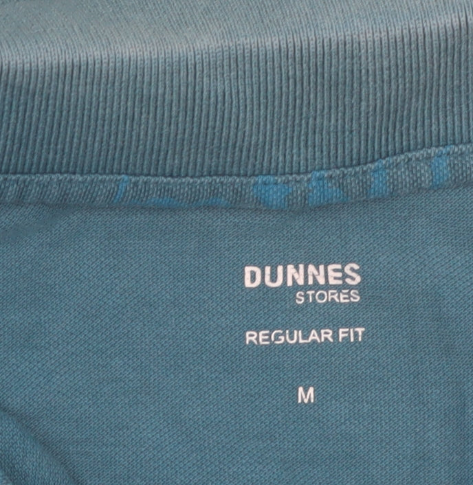 Dunnes Mens Teal Floral Regular Fit Cotton Polo Shirt Size M