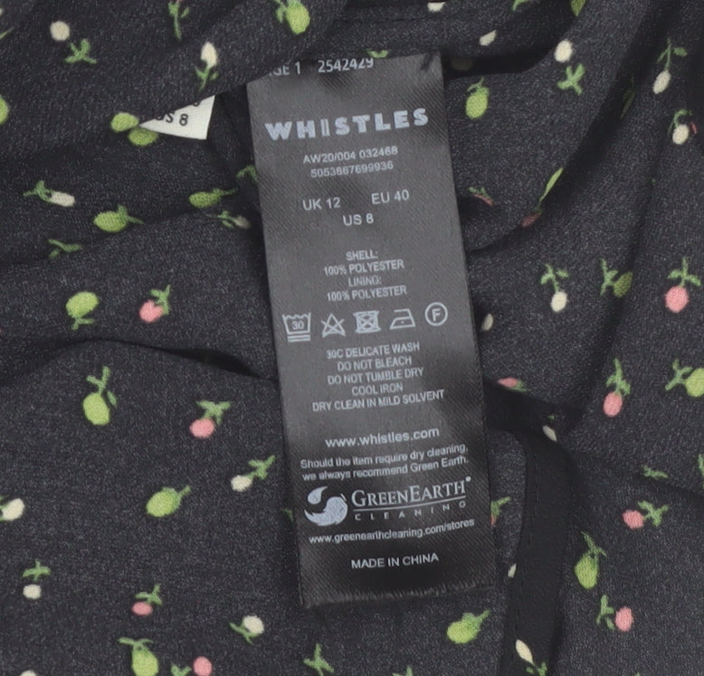 Whistles Women's Black Floral Long Sleeve Shift Dress Size 12