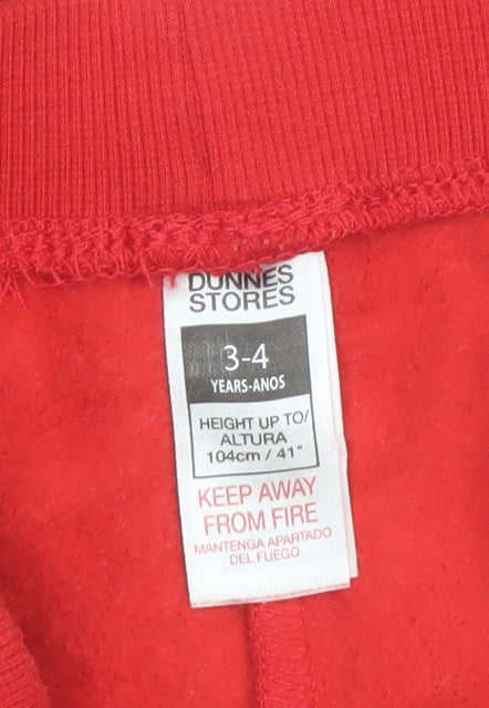 Dunnes Stores Boys Red Christmas Jogger Trousers 3-4 Years Cotton Blend