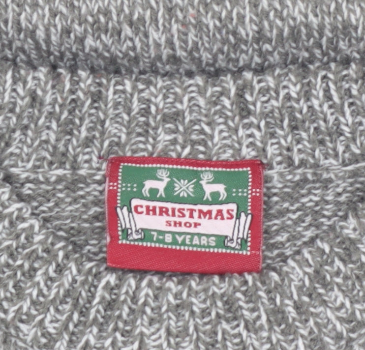 Christmas Shop Boys Grey Knitted Snowman Ugly Jumper 7-8 Years Winter Sweater