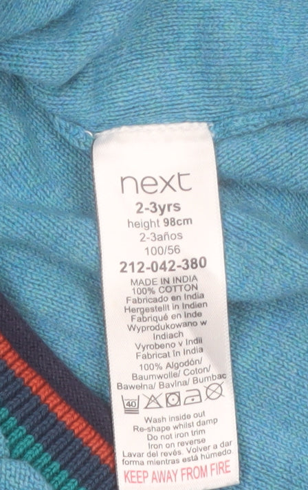 Next Boys Blue Cotton Crew Neck Jumper 2-3 Years Star Elbow Detail