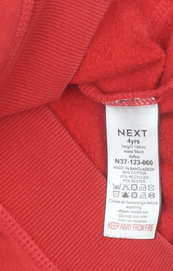 Next Boys Red Full Zip Hoodie 4 Years Cotton Blend Casual Hooded Top