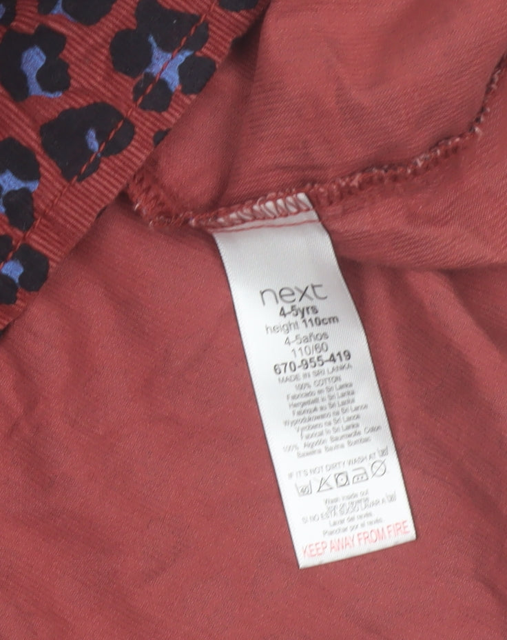 Next Girls Red Animal Print Corduroy Long Sleeve A-Line Dress 4-5 Years