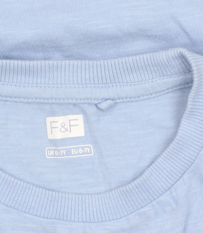 F&F Boys Blue Cotton Short Sleeve Pocket T-Shirt 6-7 Years