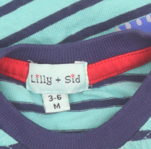 Lilly + Sid Blue Striped Dinosaur Ice Cream T-Shirt 3-6 Months Unisex