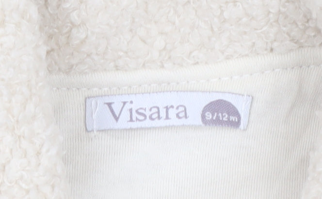 Visara Girls Ivory Fleece Bow Coat 9-12 Months Long Sleeve Winter Style