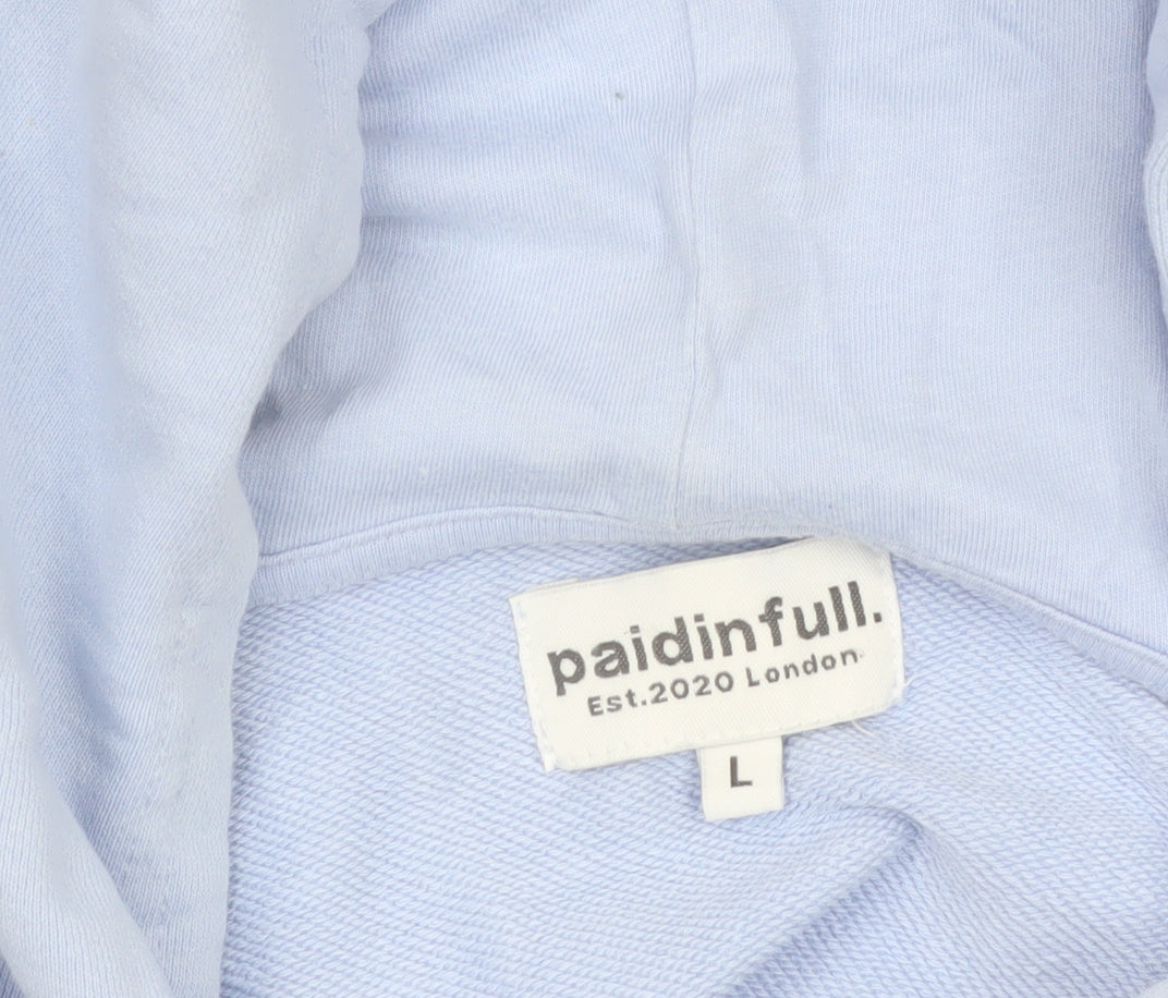 Paidinfull Men’s Blue Pullover Hoodie L Regular Cotton Logo