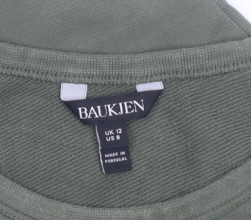 Baukjen Women Khaki Green Short Sleeve Pullover Sweatshirt Tunic UK 12