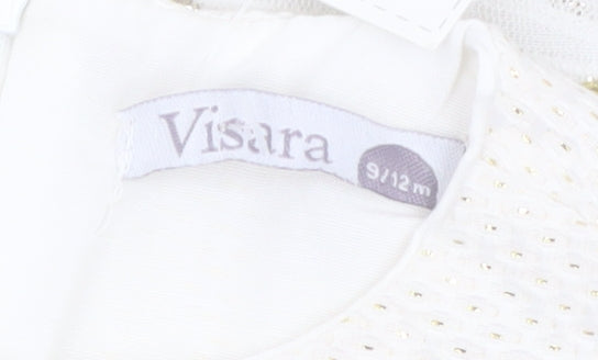 Visara Girls Ivory Gold Polka Dot Tutu Dress 9-12 Months Party Wear