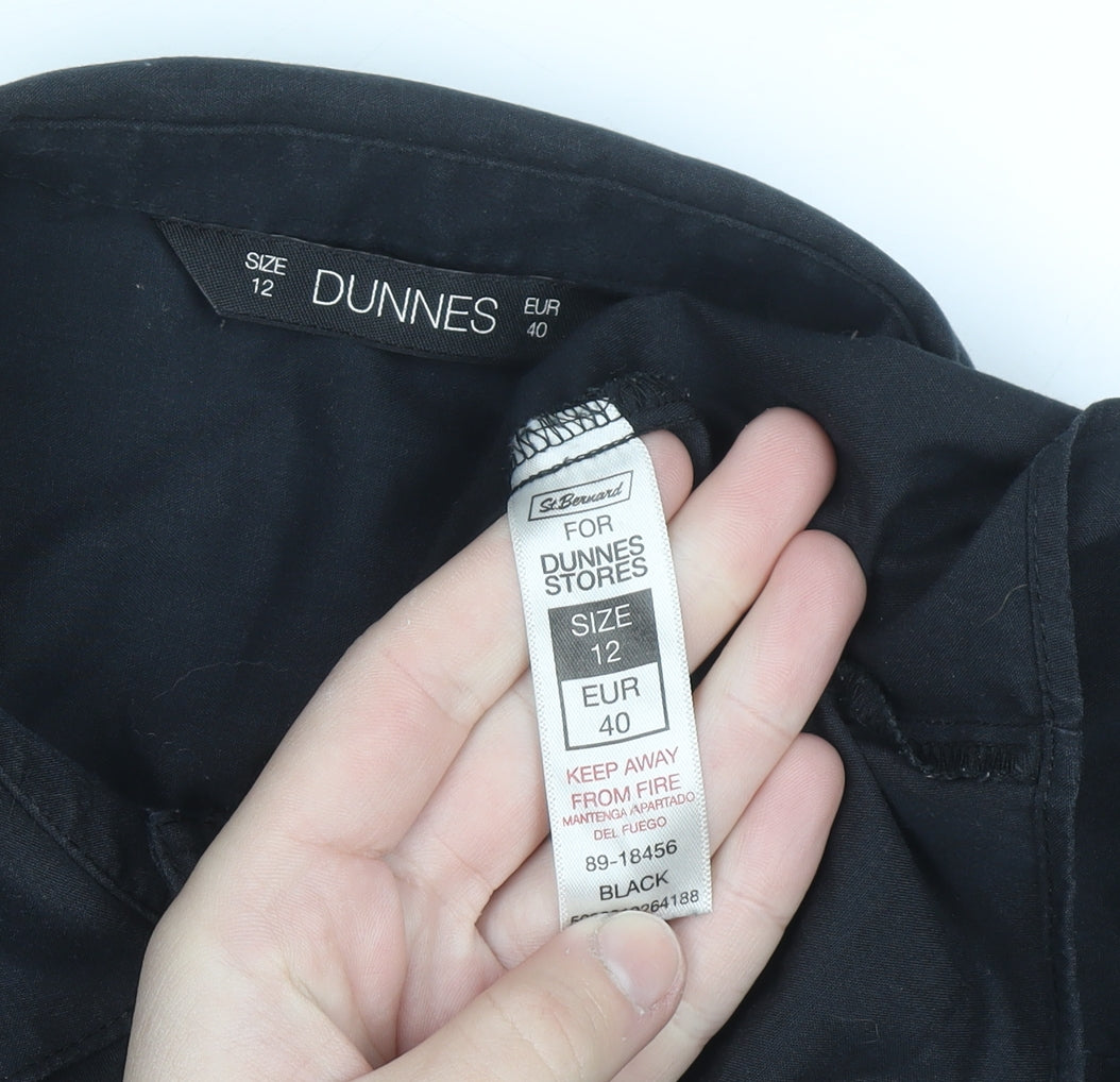 Dunnes Stores Women's Black Long Sleeve Cotton Blend Button-Up Shirt Size 12