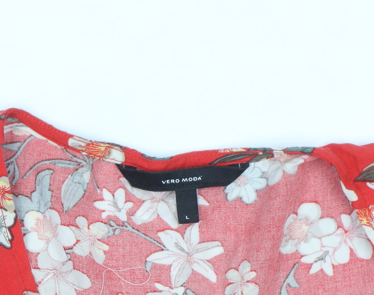 Vero Moda Women's Red Floral Cropped Blouse Size L
