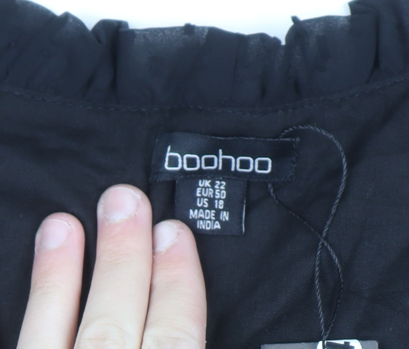 Boohoo Women’s Black Plus Size 22 Ruffle V-Neck Chiffon Tunic Blouse