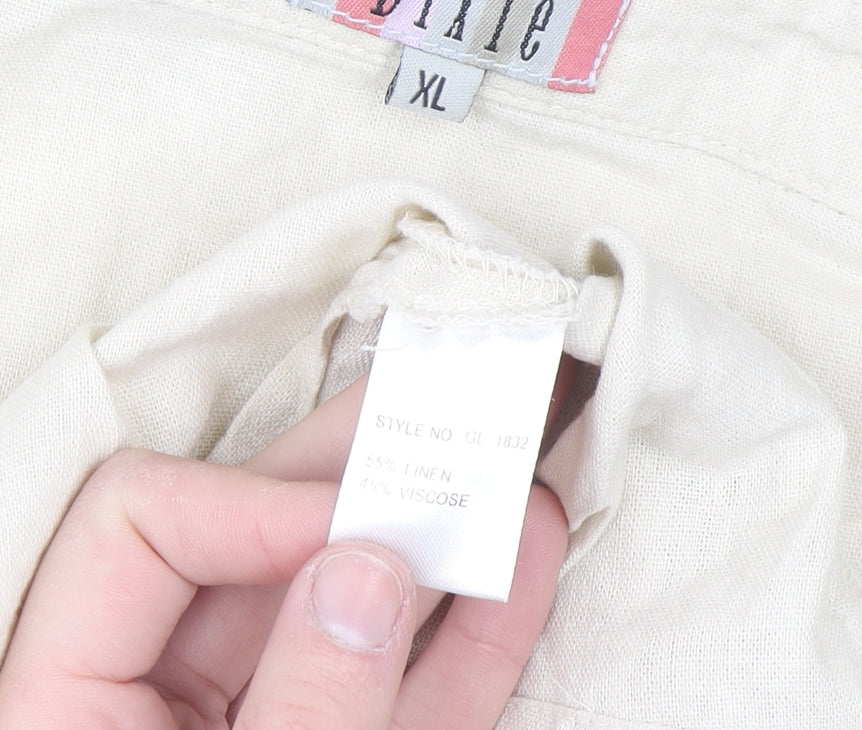 Dixie Women Beige Linen Blend Sleeveless Collared Blouse XL