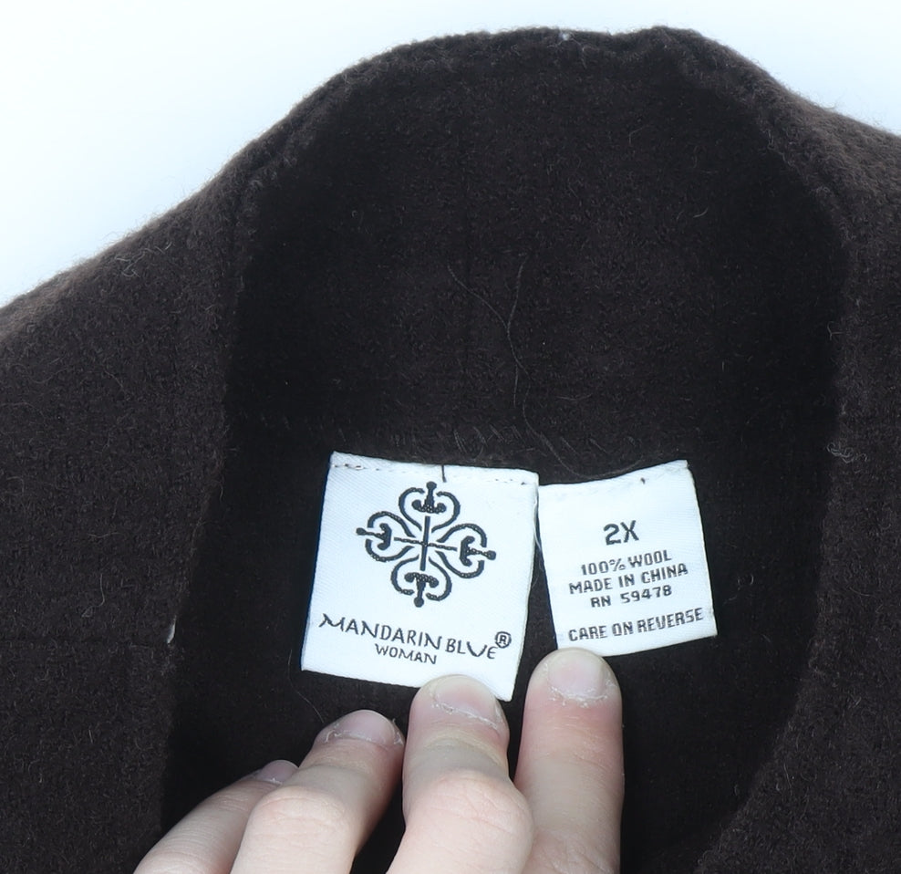 Mandarin Blue Unisex Adults Brown Wool Mid-Length Overcoat 2XL
