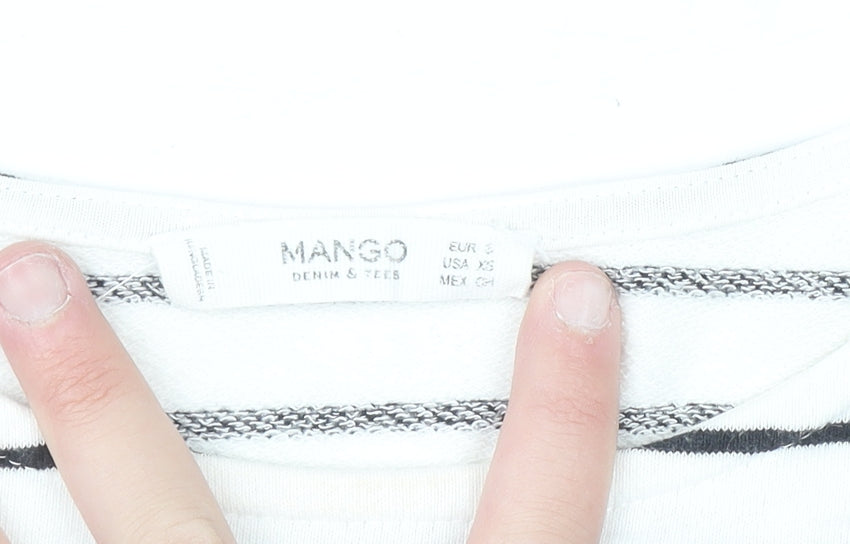 Mango Women White Striped Mermaid Embroidered Cotton Sweatshirt XS