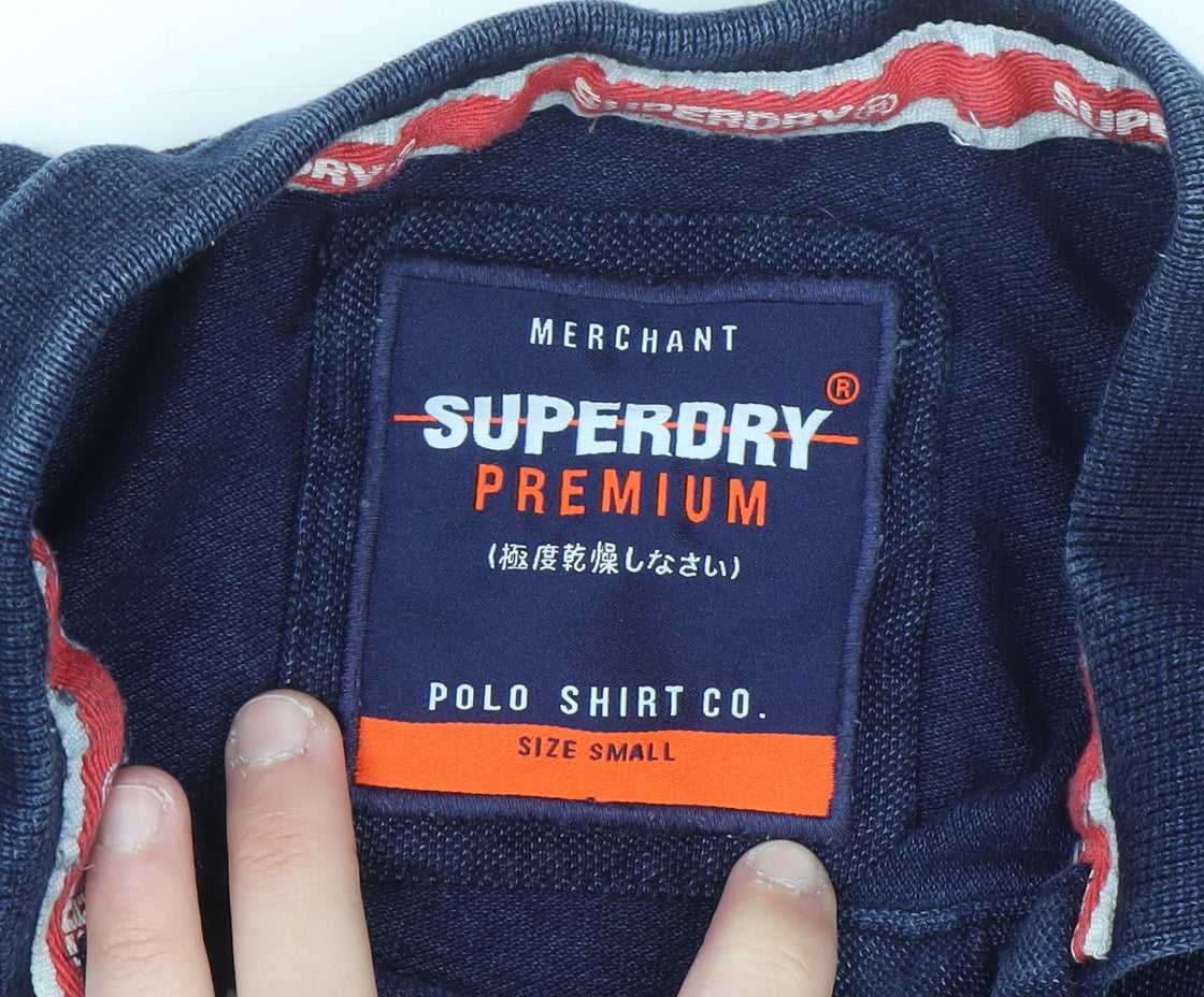 Superdry Men’s Blue Cotton Polo Shirt Small Slim Fit