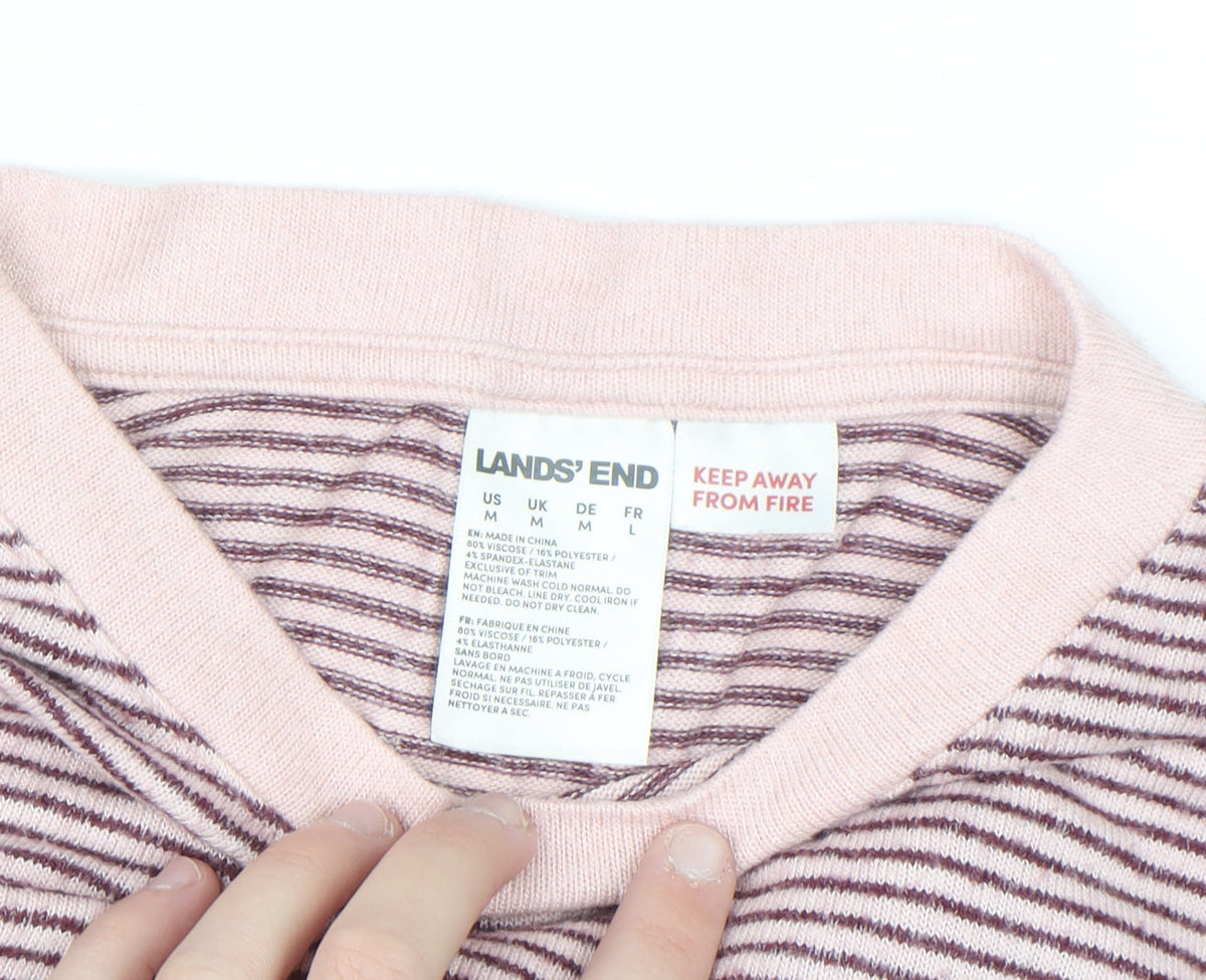 Lands' End Womens Pink Striped Pullover Jumper Medium