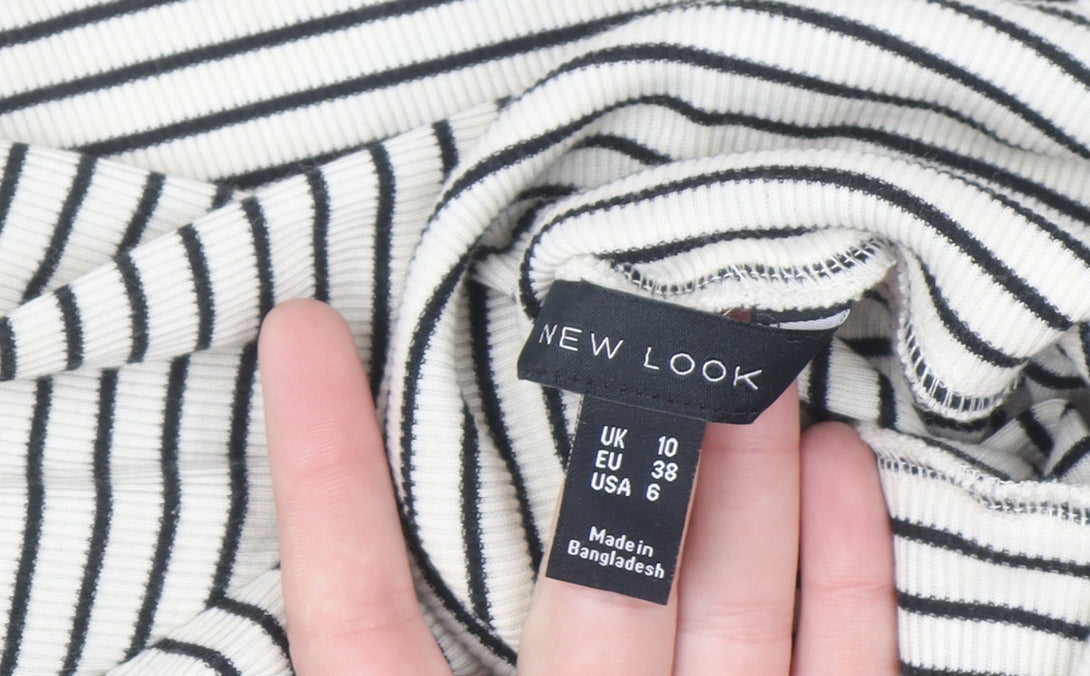 New Look Women's White Black Striped Roll Neck Jumper Size 10