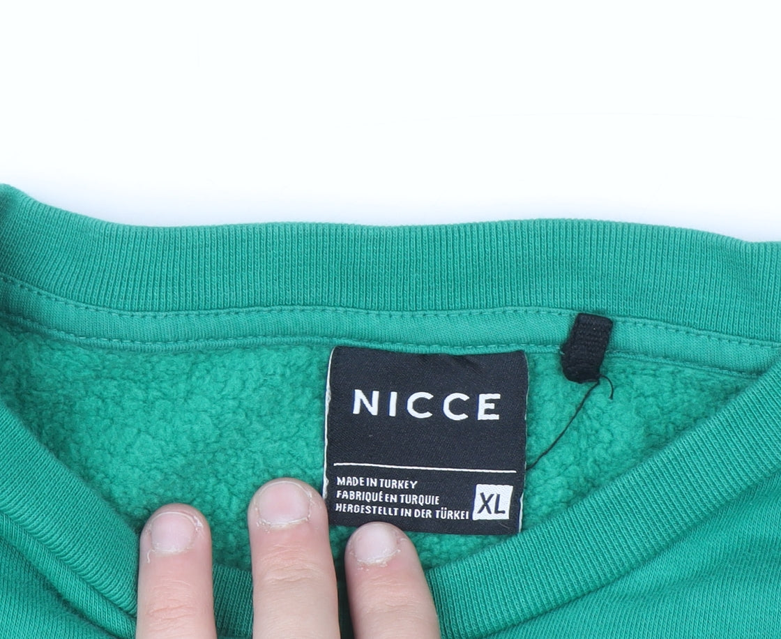 NICCE Men's Green XL Pullover Sweatshirt Crew Neck Logo Fleece