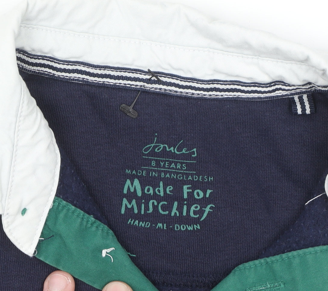 Joules Boys Navy Green Collared Rugby Sweatshirt 8 Years Cotton Blend