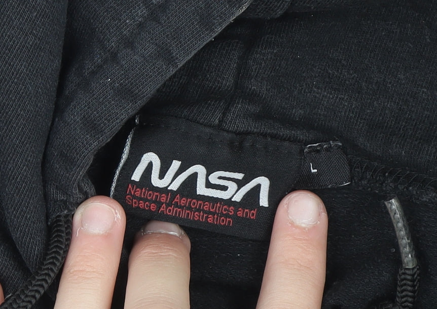 NASA Men's Black Pullover Hoodie Size L Regular Fit Graphic Print