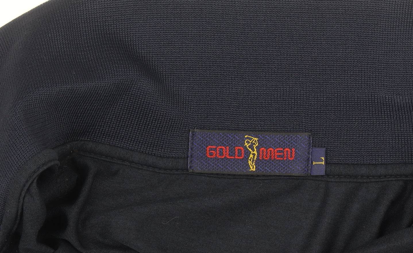 Gold Men Navy Blue Striped Golf Polo Shirt L Cotton Blend