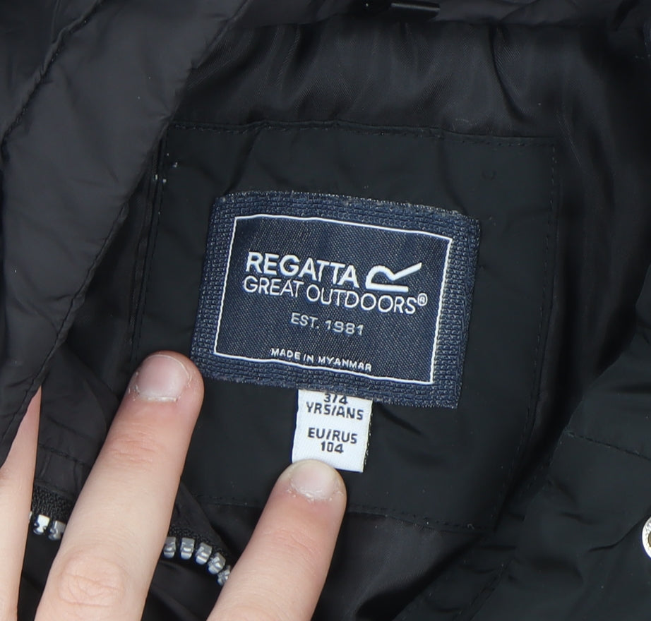 Regatta Girls Black 3-4 Years Hooded Parka Coat Water Resistant Jacket