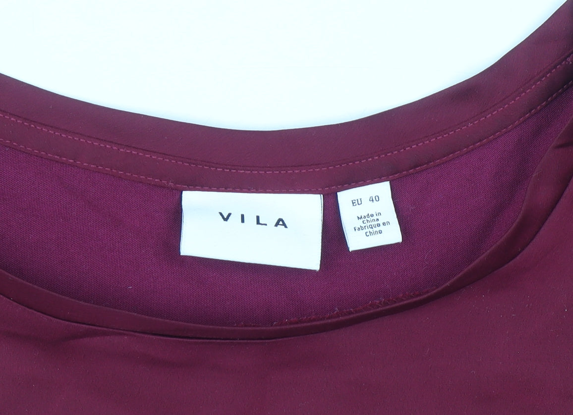 Vila Women's Red Short Sleeve Crew Neck Blouse Size 12