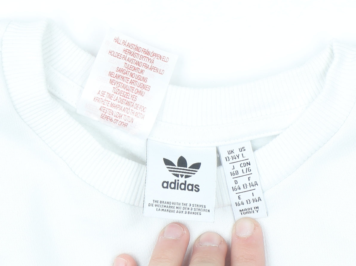 Adidas Boys White 13-14 Years Pullover Sweatshirt with Logo