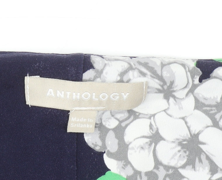Anthology Women Blue Floral Wrap Blouse Size 18 Short Sleeve