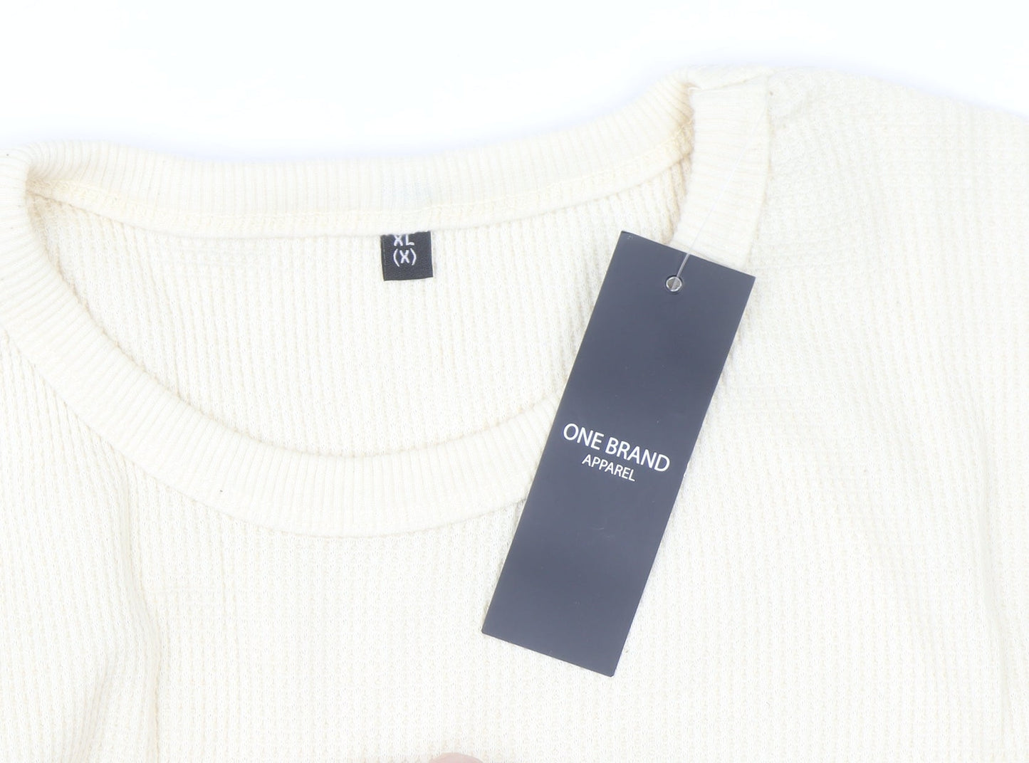 One Brand Apparel Men's Beige XL Waffle-Knit Pullover Jumper
