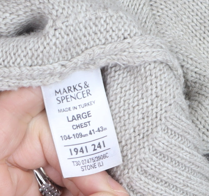 Marks & Spencer Men’s Beige Full Zip Collared Jumper L Wool Blend