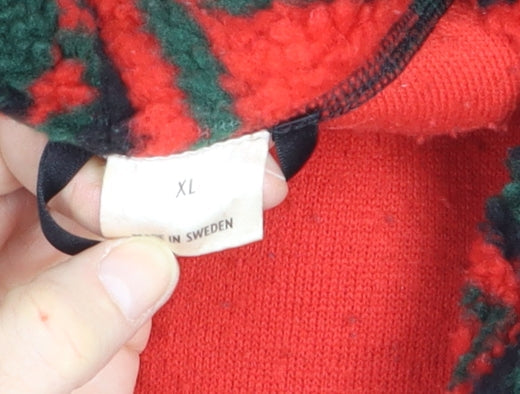 Wikland Men's Red Geometric Fleece Jacket XL Winter Warm Zip Up