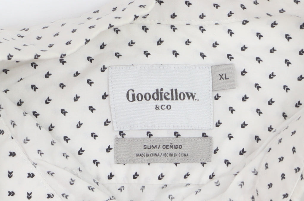 Goodfellow & Co Women's White Printed Button-Up Shirt XL Cotton Slim Fit
