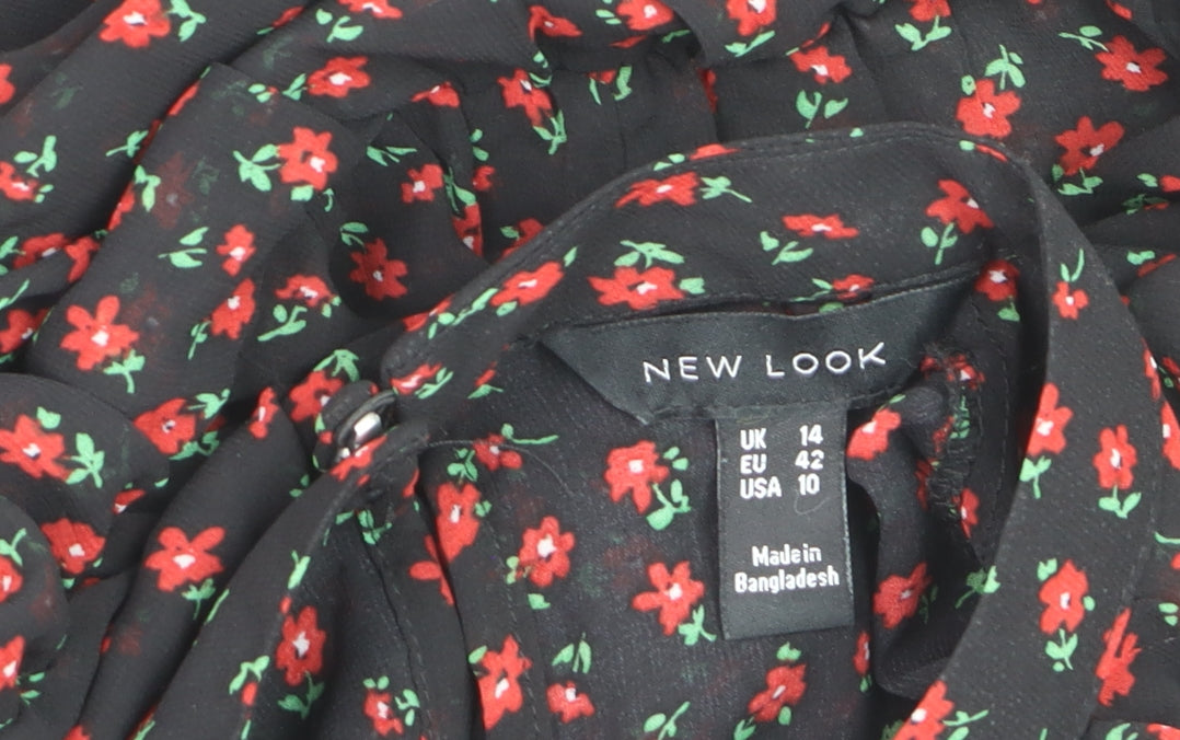New Look Women's Black Floral Midi Fit & Flare Dress Size 14